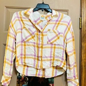 White Purple & Gold Plaid Crop Shirt